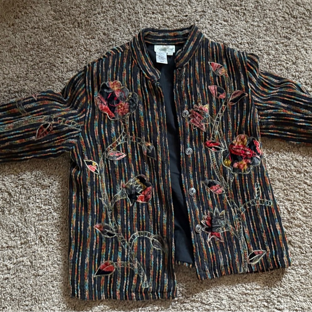 Coldwater Creek Multicolor Striped Floral Blazer